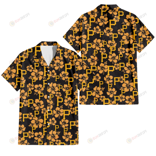 Pittsburgh Pirates Tiny Yellow Hibiscus Black Background 3D Hawaiian Shirt