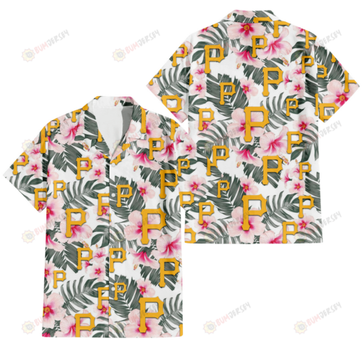 Pittsburgh Pirates White Hibiscus Green Leaf White Background 3D Hawaiian Shirt