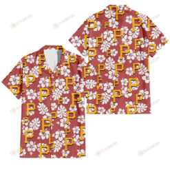 Pittsburgh Pirates White Hibiscus Indian Red Background 3D Hawaiian Shirt