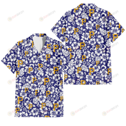 Pittsburgh Pirates White Hibiscus Pattern Slate Blue Background 3D Hawaiian Shirt