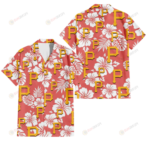 Pittsburgh Pirates White Hibiscus Salmon Background 3D Hawaiian Shirt