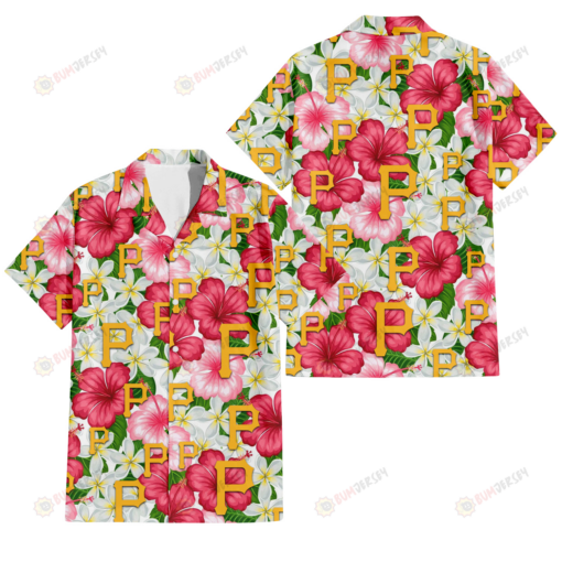 Pittsburgh Pirates White Porcelain Flower Pink Hibiscus White Background 3D Hawaiian Shirt