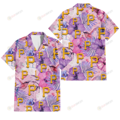 Pittsburgh Pirates White Purple Hibiscus Pink Hummingbird Pink Background 3D Hawaiian Shirt