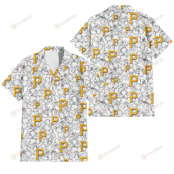 Pittsburgh Pirates White Sketch Hibiscus Pattern White Background 3D Hawaiian Shirt