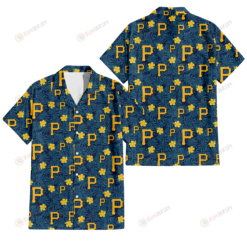 Pittsburgh Pirates Yellow Hibiscus Cadet Blue Leaf Navy Background 3D Hawaiian Shirt