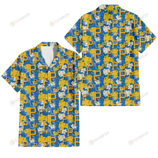 Pittsburgh Pirates Yellow White Hibiscus Powder Blue Background 3D Hawaiian Shirt