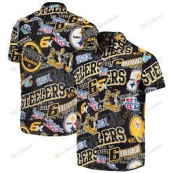 Pittsburgh Steelers Black Thematic Button-Up Hawaiian Shirt