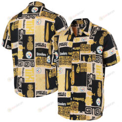 Pittsburgh Steelers Black/Tan Tiki Floral Button-Up Woven Hawaiian Shirt