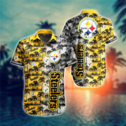 Pittsburgh Steelers Coconut Tree Pattern Curved Hawaiian Shirt In Yellow & Black
