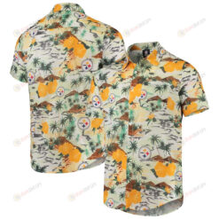 Pittsburgh Steelers Cream Paradise Floral Button-Up Hawaiian Shirt