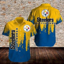 Pittsburgh Steelers Curved Hawaiian Shirt In Yellow Blue Pattern