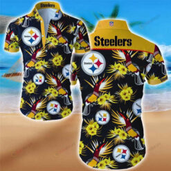 Pittsburgh Steelers Flower & Hands Pattern Curved Hawaiian Shirt In Yellow & Black
