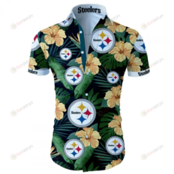 Pittsburgh Steelers Flower & Leaf Pattern Curved Hawaiian Shirt In Green & Yellow