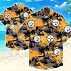 Pittsburgh Steelers Hawaiian Shirt With Palm Tree Pattern In Yellow