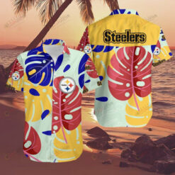 Pittsburgh Steelers Leaf Pattern Curved Hawaiian Shirt In Colorful