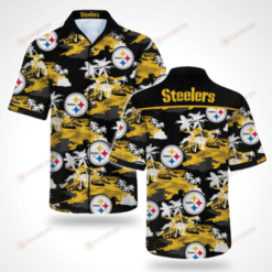 Pittsburgh Steelers Leaf & Flower Pattern Curved Hawaiian Shirt In Yellow & Black