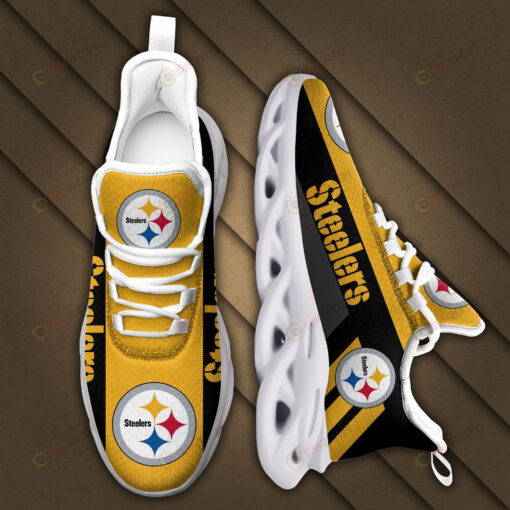 Pittsburgh Steelers Logo Black Stripe Pattern 3D Max Soul Sneaker Shoes In Yellow