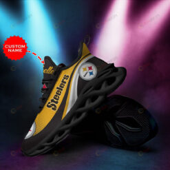 Pittsburgh Steelers Logo Custom Name 3D Max Soul Sneaker Shoes In Yellow Black