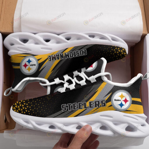 Pittsburgh Steelers Logo Custom Name Pattern 3D Max Soul Sneaker Shoes In Black