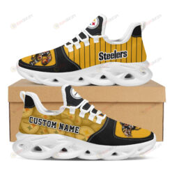 Pittsburgh Steelers Logo Custom Name Pattern 3D Max Soul Sneaker Shoes In Black And Yellow