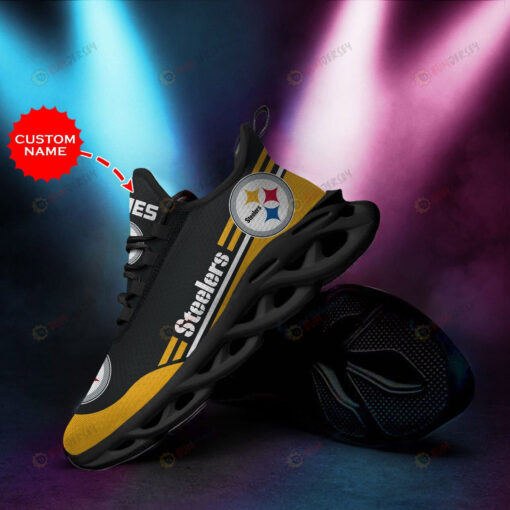 Pittsburgh Steelers Logo Custom Name Yellow Stripe Black 3D Max Soul Sneaker Shoes