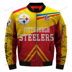 Pittsburgh Steelers Logo Pattern Bomber Jacket - Yellow And Red