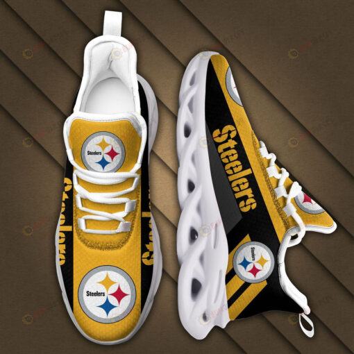 Pittsburgh Steelers Logo Stripe 3D Max Soul Sneaker Shoes In Yellow Black