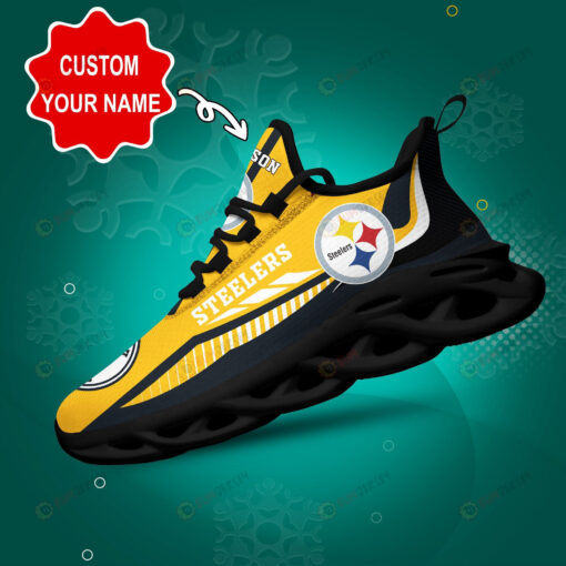 Pittsburgh Steelers Logo Stripe Line Pattern Custom Name 3D Max Soul Sneaker Shoes