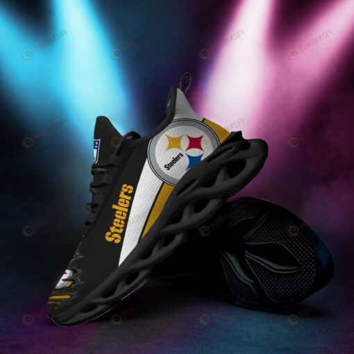 Pittsburgh Steelers Logo Torn Pattern 3D Max Soul Sneaker Shoes In Black