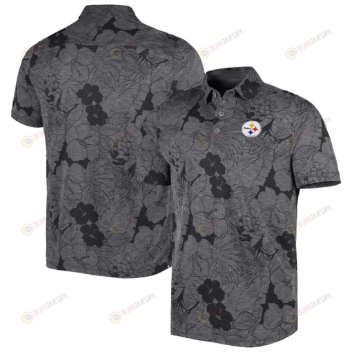 Pittsburgh Steelers Men Polo Shirt Floral Flowers Pattern Printed - Black