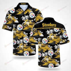 Pittsburgh Steelers Palm Tree Pattern Hawaiian Shirt In Black