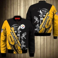 Pittsburgh Steelers Players Pattern Bomber Jacket - Yellow And Black