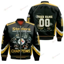 Pittsburgh Steelers Snoopy Vs Peanuts Personalized Logo Bomber Jacket - Black And Yellow