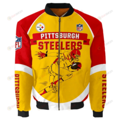 Pittsburgh Steelers Team Logo Pattern Bomber Jacket - Yellow And Red