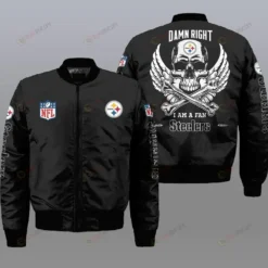 Pittsburgh Steelers Wings Skull Logo Bomber Jacket - Black