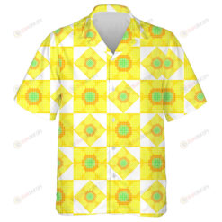 Pixel Style Yellow Sunflowers In The Form Of Square Pattern Hawaiian Shirt