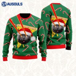Pizza Cat With Laser Eyes Special Holiday Christmas Ugly Sweaters For Men Women Unisex