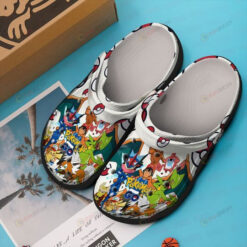 Pokemon Cartoon Characters Pattern Crocs Classic Clogs Shoes In White & Red - AOP Clog