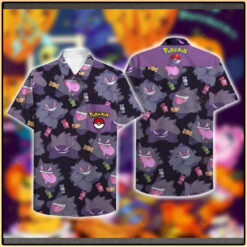 Pokemon Genger Purple Pattern Short Sleeve Hawaiian Shirt