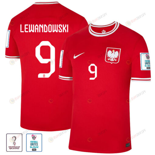 Poland National Team Robert Lewandowski 9 FIFA World Cup Qatar 2022 Patch - Away Youth Jersey