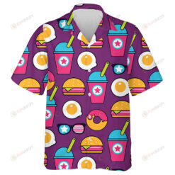 Pop Art American Pattern With Fastfood On Purple Background Hawaiian Shirt