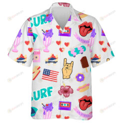 Pop Art Fashion Pattern With Patches Pins Badges And Stickers Hawaiian Shirt