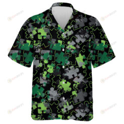 Pop Art Green And Black Puzzle Camo Pattern Hawaiian Shirt