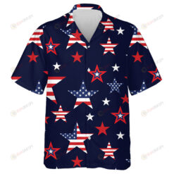 Pop Up Patriotic Stars Navy Background Pattern Hawaiian Shirt