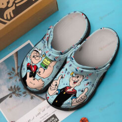 Popeye Cartoon Characters W Stickers Pattern Crocs Classic Clogs Shoes In Blue - AOP Clog