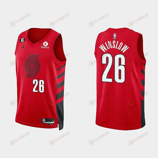 Portland Trail Blazers 26 Justise Winslow 2022-23 Statement Edition Red Men Jersey