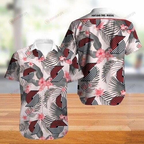 Portland Trail Blazers Hibiscus Curved Hawaiian Shirt