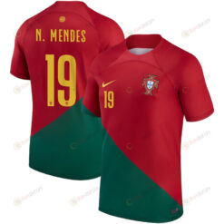 Portugal National Team 2022-23 Nuno Mendes 19 Away Men Jersey - Red/Green