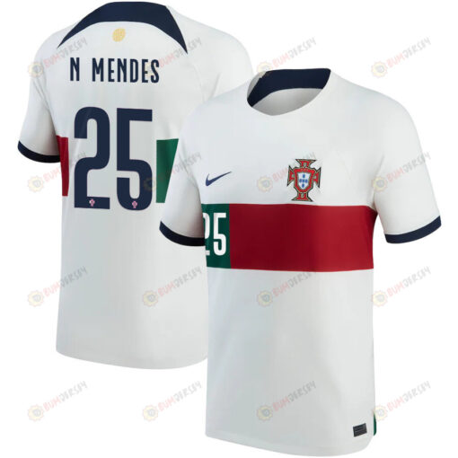 Portugal National Team 2022-23 Qatar World Cup Nuno Mendes 25 Away Jersey - Youth