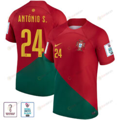 Portugal National Team FIFA World Cup Qatar 2022 Patch Ant?nio Silva 24 Home Men Jersey